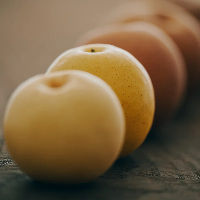 Variety of pears in a row